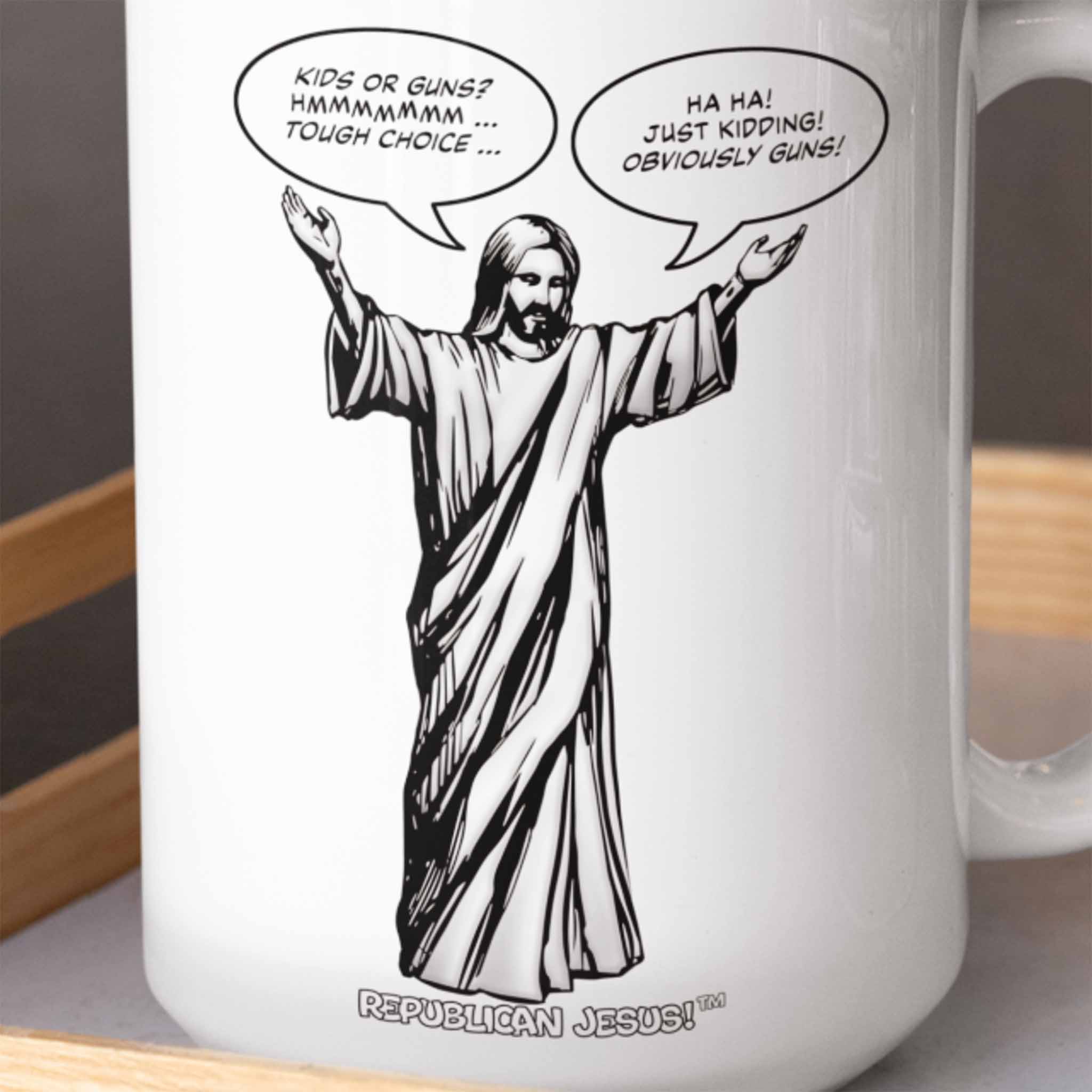 Republican Jesus!™ — "Kids vs Guns" 15oz mug